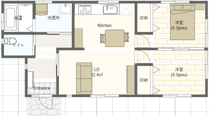シニア世代の小さな平屋の間取り 2人暮らし２ldk 南玄関 シニアのための平家間取り図 理想の小さな平家を追求するブログ