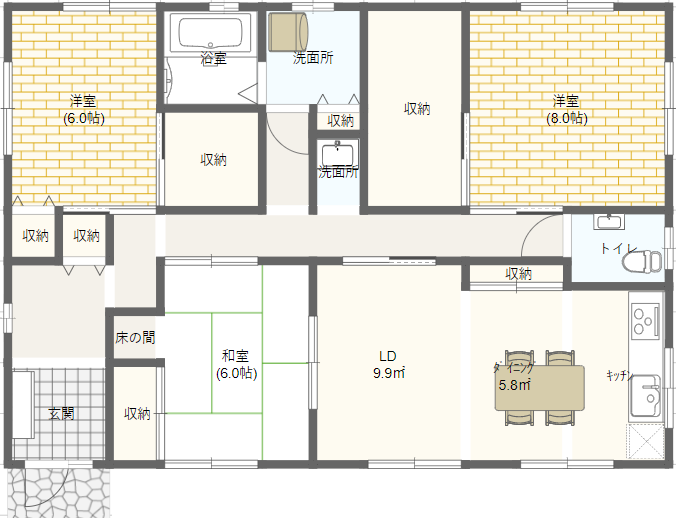 シニアのための小さな平屋３ldk 南玄関 シニアのための平家間取り図 理想の小さな平家を追求するブログ