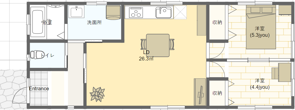 シニア世代の小さな平屋の間取り 二人暮らし２ldk 長方形の家 シニアのための平家間取り図 理想の小さな平家を追求するブログ