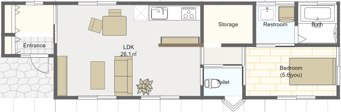 シニア世代の小さな平屋の間取り 一人暮らし１ldk 長方形の家 シニアのための平家間取り図 理想の小さな平家を追求するブログ