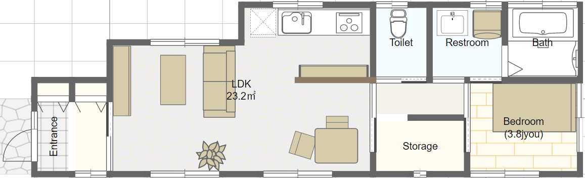 シニア世代の小さな平屋の間取り 一人暮らし１ldk 長方形の家 シニアのための平家間取り図 理想の小さな平家を追求するブログ