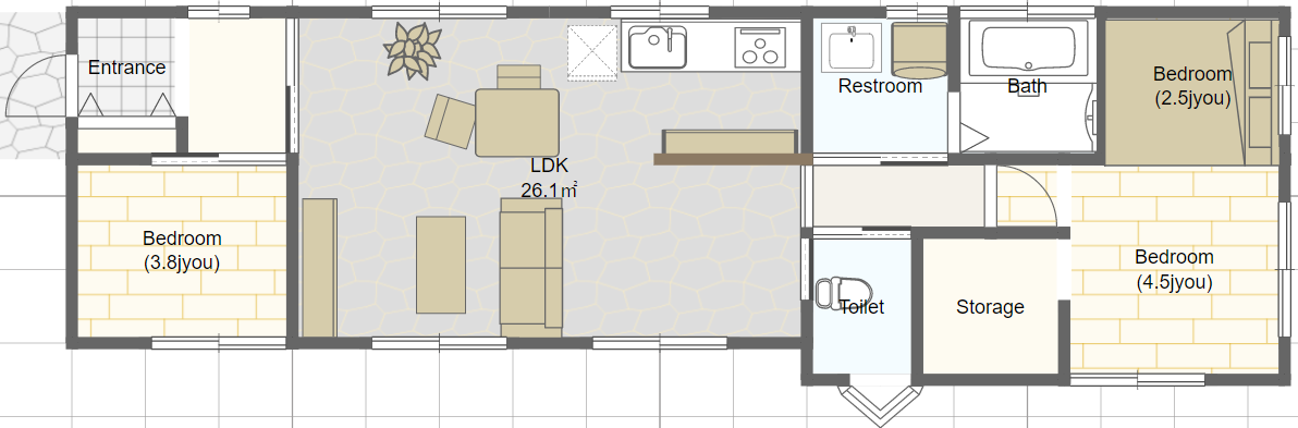 シニア世代の小さな平屋の間取り 二人暮らし２ldk 長方形の家 シニアのための平家間取り図 理想の小さな平家を追求するブログ